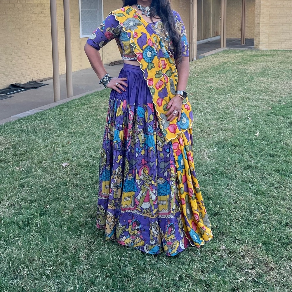 Festive Yellow and Purple Floral Lehenga